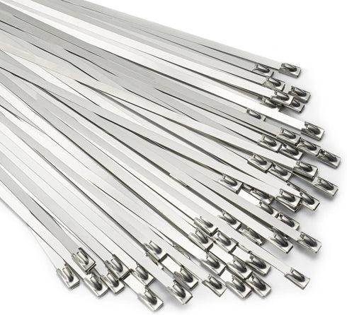 Metal Zip Ties 11.8 Inch - 100pcs 304 Stainless Steel Heavy Duty Self-Locking Cable Ties for Machinery, Vehicles, and