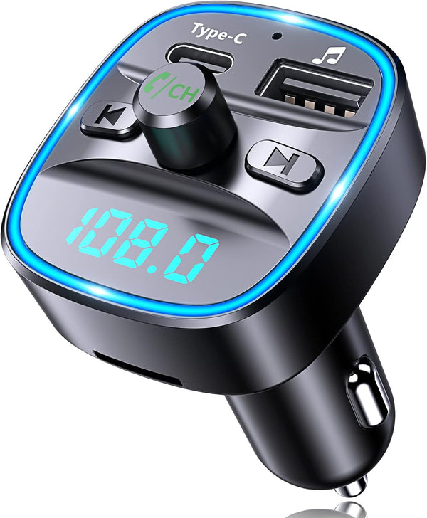 Bluetooth FM Transmitter for Car, 20W & QC 3.0 Quick Charging Adapter, Hands-Free Calling, Wireless FM Radio Receiver