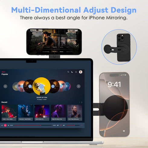 CloudValley 360 Magnetic Laptop Phone Holder, Rotating Mount Compatible with iPhone MagSafe and All Phones, MacBook, PC
