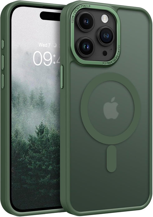 BENTOBEN iPhone 15 Pro Max Case, Dark Green Translucent Matte, Shockproof, MagSafe Compatible, 6.7" Protective Cover.