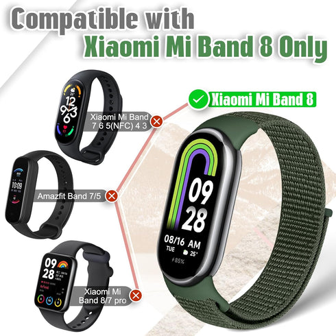 Nylon Sport Band Compatible with Xiaomi Mi Band 8 for Women Men, Soft Adjustable Breathable Braided Solo Loop Watch Strap Replacement Wristband for Xiaomi Mi Band 8, 3pcs