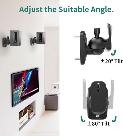HomeMount Speaker Wall Mount Brackets, Surround Speaker Wall Mounts Kit, 2 Pack, Hold up to 8 lbs, Black
