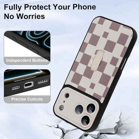 LEOMAKRON 17 for iPhone Pro Max Case with Finger Strap Kickstand,Compatible with MagSafe,Cute Checkered Checkerboard