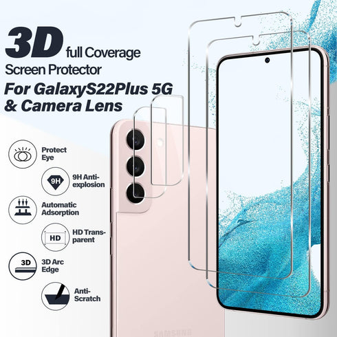 BIGFACE Galaxy S22 Plus Tempered Glass Screen Protector, 2 Pack, Anti-Scratch, Case Friendly, 9H Hardness