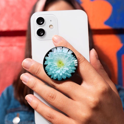Translucent Clear Phone Grip with Expanding Kickstand, Cell Phone Collapsible Stand, Blue Daisy Flower Design for
