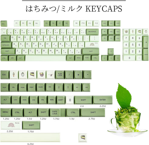 Guffercty kred GTSP XDA Profile Japanese Keycaps 60 Percent PBT 122 Key Green Keycaps Set for Cherry MX Covers Tenkeyless 60% 65% Gaming Keyboard (Matcha)