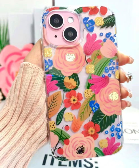 iPhone 15 Pro Max Case with Camellia Blossom Floral Design, Cute Clear Flower Cover for Women, Slim Shockproof Bumper