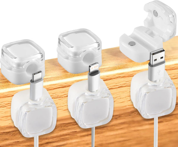 6pcs Magnetic Cable Management Clips, Self Adhesive Cord Organizer for Desk, Phone Charger Wire Holder (White)