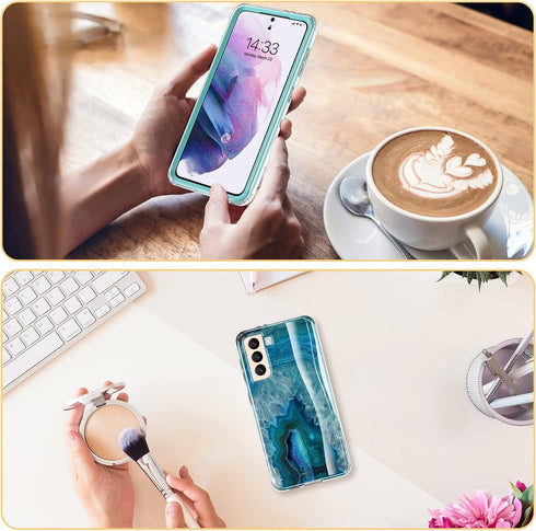 Esdot Case for Samsung Galaxy S21 Plus, Military Grade Rugged Cover with Fashionable Designs for Women, Agate Stone