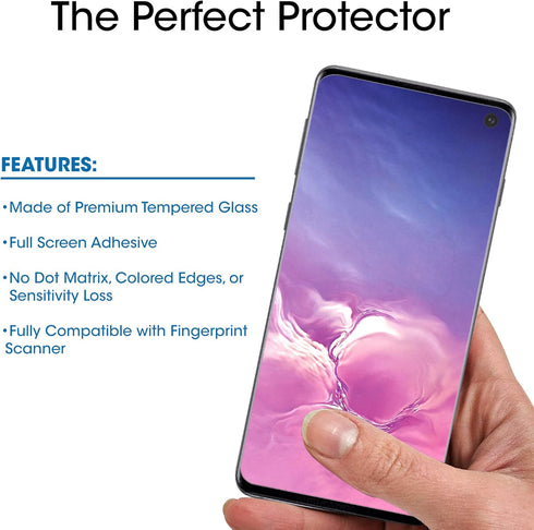 amFilm Ultra Screen Protector for Galaxy S10, UV Gel Application, Tempered Glass, 2 Pack