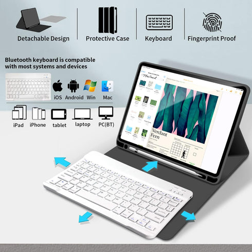 KENKE Keyboard Case for iPad Pro 11 Inch, Detachable Wireless Bluetooth Keyboard with Pencil Holder, Black