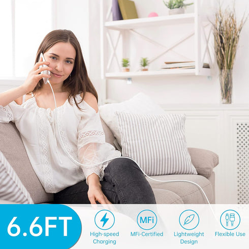 MFi Certified USB C to Lightning Cable 6.6FT - Fast Charging for iPhone 14/13/12/11/XS/8/7 & iPad (3-Pack)