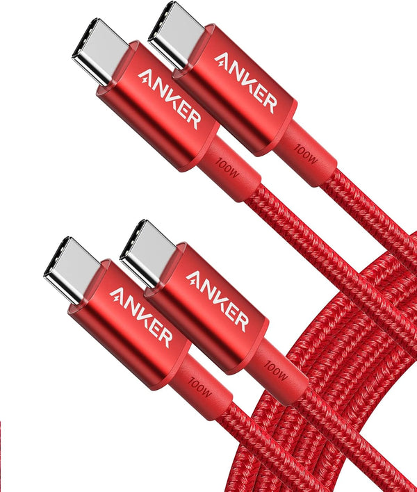 Anker 333 Fast Charging Cable (6ft, 100W, 2-Pack) for MacBook Pro, iPad Pro, Galaxy S21, Pixel, Switch & more (Red)