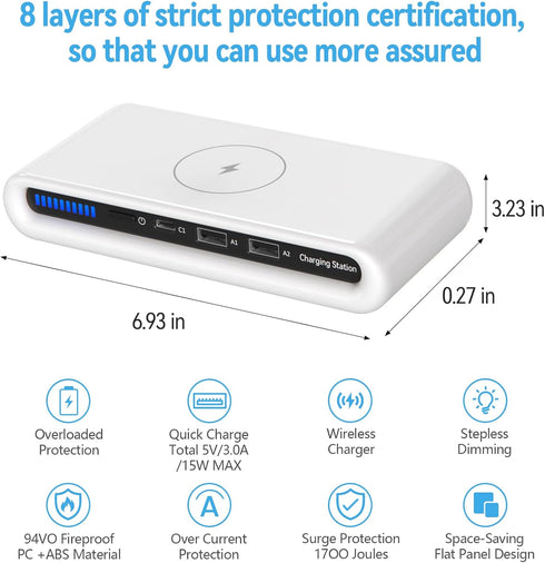 30W USB Wireless Charging Station for Multiple Devices with USB C Ports Compatible with iPhone 15/14/13/12/Pro Max