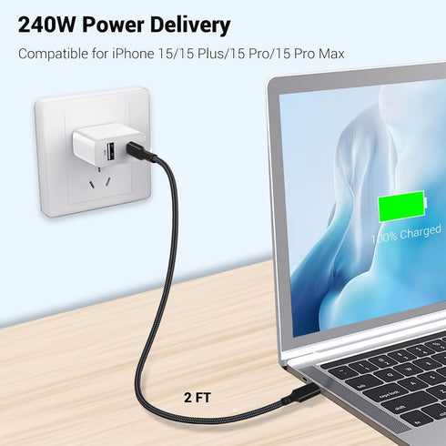 USB C to USB C Cable 2ft 3Pack, 240W USB C Cable Short PD USB 2.0 Fast Charging Cord Compatible for iPhone 15/15 Plus/15 Pro/15 Pro Max, Galaxy S23/S22, iPad Pro/Air 2020, MacBook Air/Pro