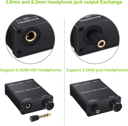 LiNKFOR USB DAC and Headphone Amplifier, Coaxial/Optical/6.35mm Output, Compatible with Windows and Mac