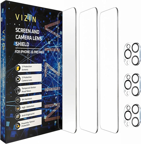 VIZIN - Screen Protectors (3 Pack) + Camera Lens Protectors (3 pack). 16
