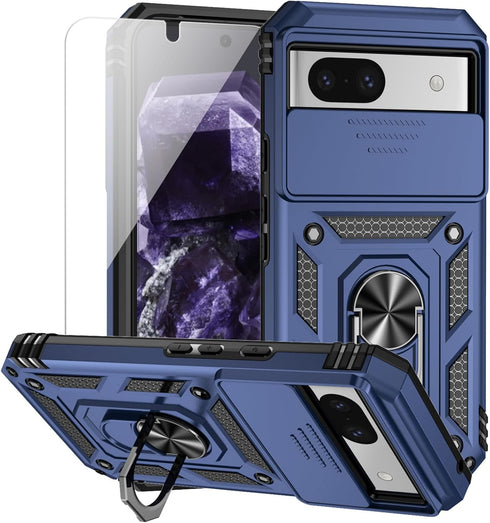 for Google Pixel 8A Case, Navy Blue | Camera Lens Cover HD Screen Protector, Dual Layer Military-Grade Drop Tested with