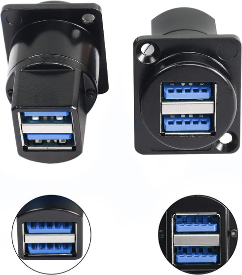 QIANRENON USB 3.0 Socket Dual USB Panel Mount Solderless Connector, USB 3.0 Female to Female Coupler Socket USB Panel Mount Pass Through Adapte for Audio, Video and Optoelectronic Networker