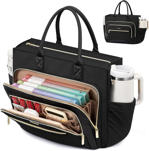 LOVEVOOK Teacher Tote Bag for Women,Laptop bag with Large Cup Holder,Work bag with