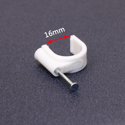 Mini Skater 16mm Nylon Steel Nail Circle Ethernet Cable Clips Cord Holder Wire Management, Pack of 50 (White)