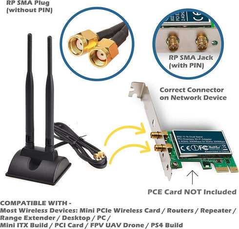 Dual Band WiFi Antenna 2.4GHz - 5.8GHz with Magnetic Base RP-SMA Connector for Wireless Router - Signal Booster