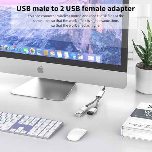 USB 2.0 Adapter, Dual USB Port Extender Hub for Laptop, Mac, Tesla Model 3 Charging and Data Transfer