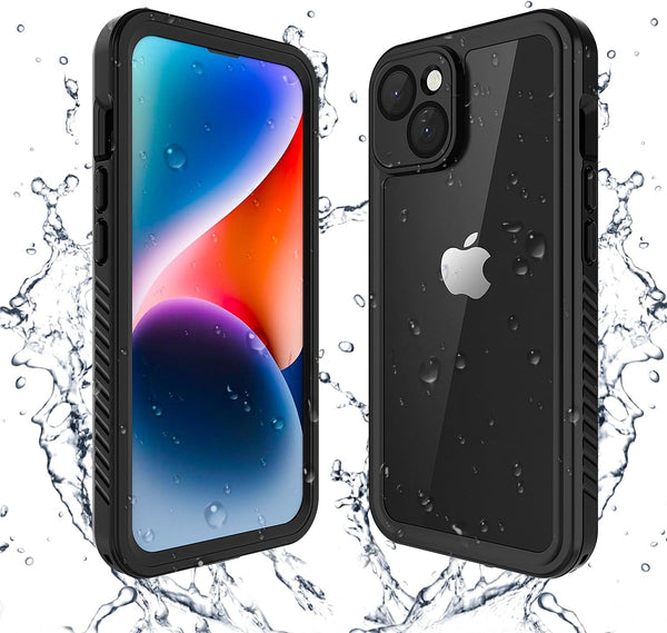 iPhone 14 Waterproof Case with Built-in Screen Protector, Heavy Duty Dustproof Shockproof Cover for 6.1" Black.