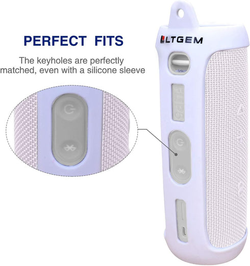 LTGEM Silicone Carrying Travel Case for JBL FLIP 5 Waterproof Portable Speaker with Extra Carabiner - White