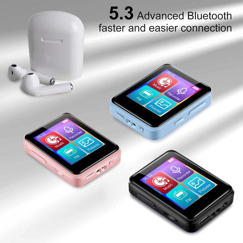 woolynew MP3 32GB 1.8 inch 512GB, Music Player with Bluetooth, Portable Mini Music Player with Screen, Speakers, FM