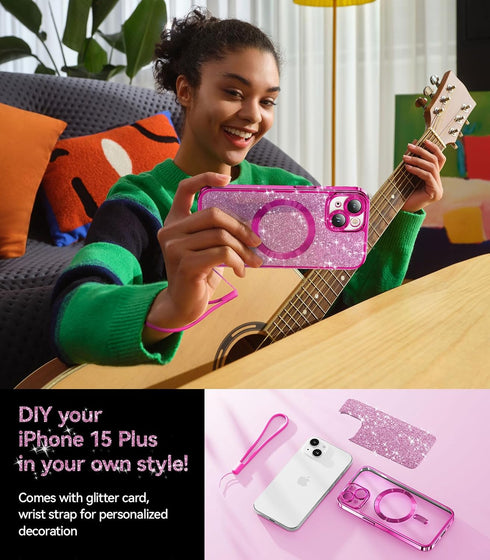 Meifigno Candy Mag Series Case for iPhone 15 Plus 6.7" - Barbie Pink, MagSafe Compatible, Full Camera Protection,