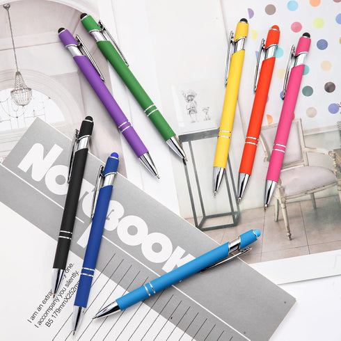 MorPionk 8 Pack 2-in-1 1.0 mm Ballpoint Pen Stylus Retractable Metal Stylus Pens for Touch Screens with Stylus tip