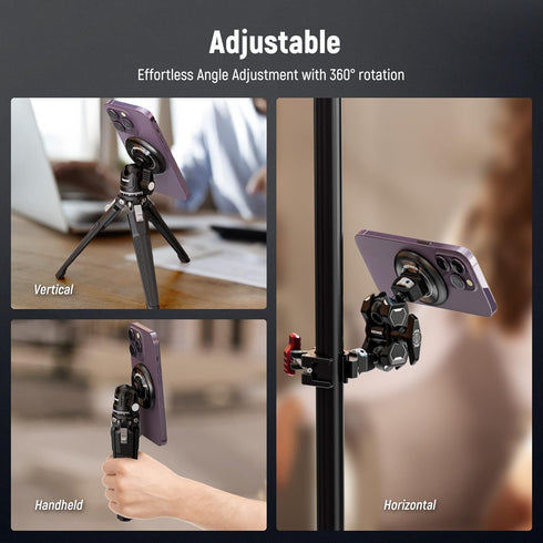 NEEWER Magnetic Phone Tripod Mount Adapter with 1/4" Holes, Compatible with iPhone MagSafe, Phone Holder for Video