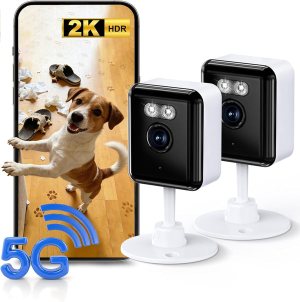 Gianteye 2K Indoor Security Camera (2-Pack), Dual-Band 2.4/5GHz WiFi Pet & Baby Monitor,