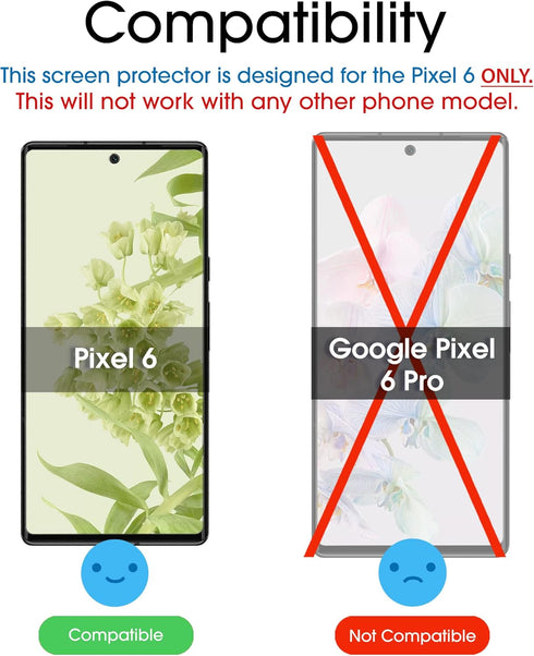 amFilm Screen Protector for Google Pixel 6, 0.26mm Thickness HD Clear, Anti-Scratch Tempered Glass, 3 Pack