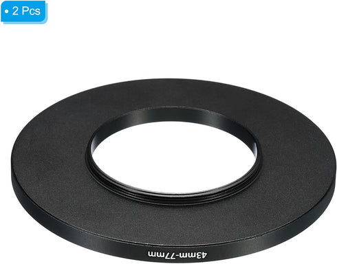 PATIKIL 43mm-77mm Metal Step Up Ring - 2 Pack Camera Lens Filter Adapter Ring for Lenses Hood, Black