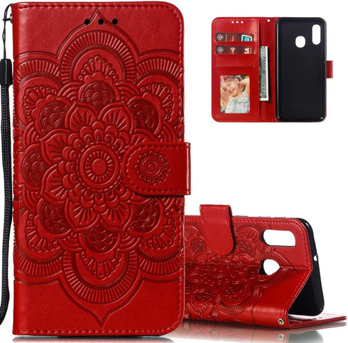 LEECOCO for Samsung A10E Case - Mandala Embossing Luxury PU Leather Flip Notebook Wallet Cover