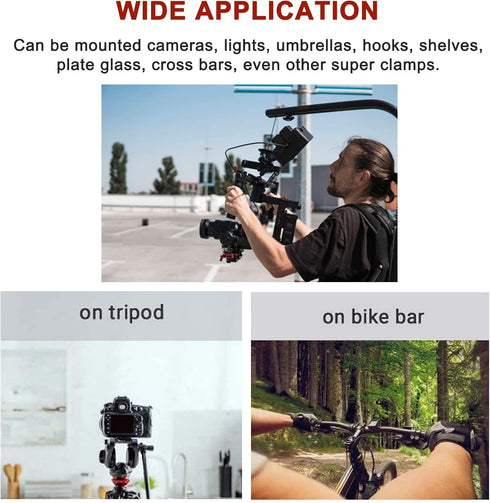 Super Clamp Camera Mount with Double Ball Head Adapter - 360° Rotation, Compatible with Canon Nikon DSLR, Gopro, LED