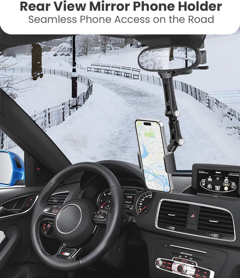 Rear View Mirror Phone Holder, Rearview Mirror Phone Holder for Car, Rotatable and Retractable Car Phone Holder Mount, Car Truck Essentials Accessories Compatible with All Cell Phones