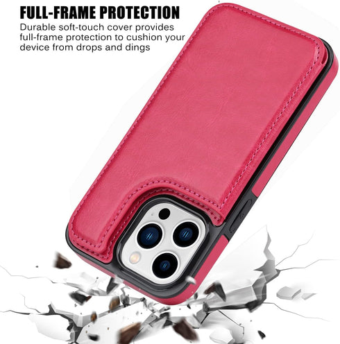 Compatible with iPhone 14 Pro Max 6.7” Wallet Case +1 Screen Protector, Slim Protective Case with Card Holder, PU