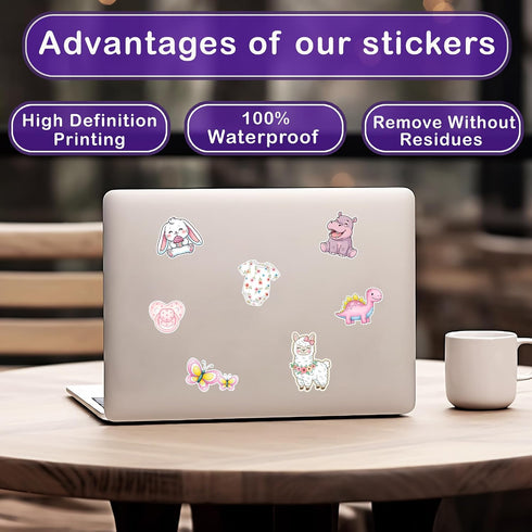 HIZILY 50 Album Pcs Baby Girl Stickers Pink Newborn Sticker Baby Shower Waterproof Vinyl Decals Gender Reveal Decor