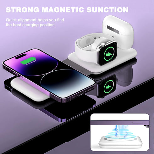 3 in 1 Wireless Charger, Foldable Magnetic Charging Station for Multiple Apple Devices, Compatible with iPhone