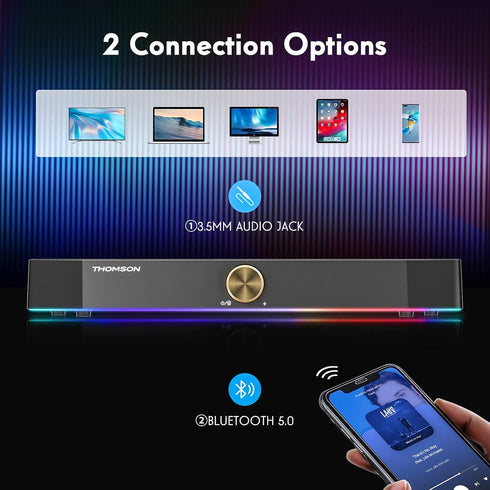 Thomson Computer Speakers, Bluetooth SoundBar, Dynamic RGB PC Speakers with 10W Stereo Sound, USB Powered for PC,