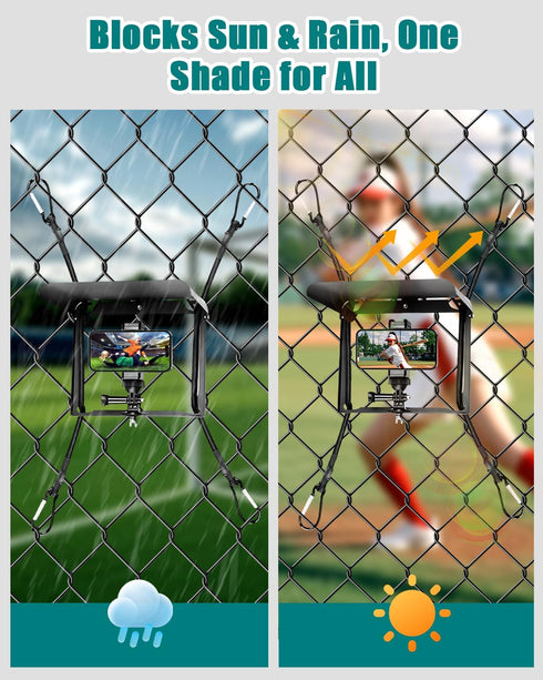 UBeesize Cell Phone Fence Mount with Foldable Shade, Game Changer Mounting Kit for iPhone, GoPro, Mevo Start, Tool-Free