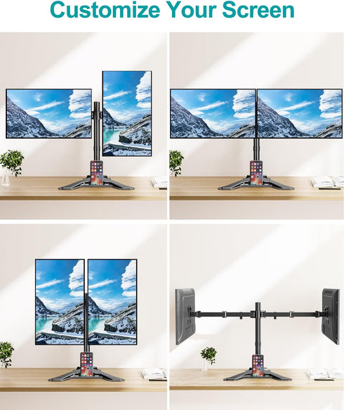 MOUNT PRO 2 27 inches,17.6lbs 75x75 100x100, Dual Monitor Stand, Free-Standing Full Motion Monitor Desk Mount Fits
