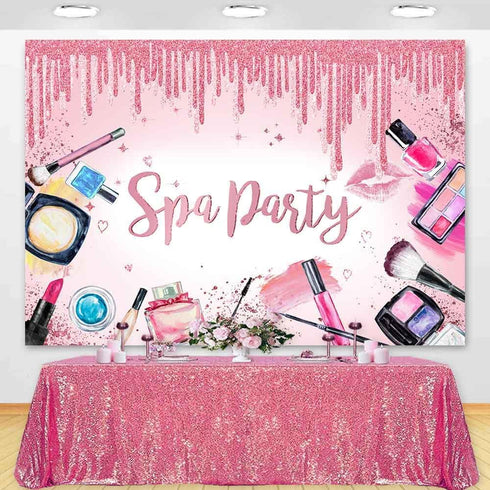 Spa Party Backdrop for Girls, Sweet Pink Princess Makeup Birthday Photography Background Banner for Women Spa Day