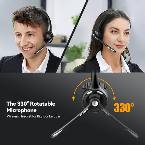 TECKNET Bluetooth Headset, Wireless On-Ear Headphones with Noise Cancelling Mic for Work, Trucker, PC, Office, Call