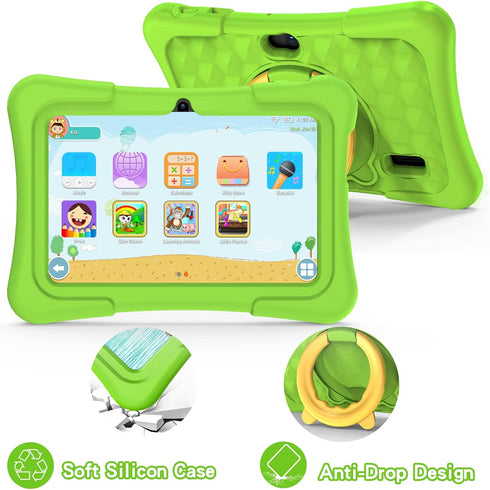 PRITOM 7 inch Kids Tablet with WiFi, 32GB, Bluetooth, Camera, Parental Control, Green