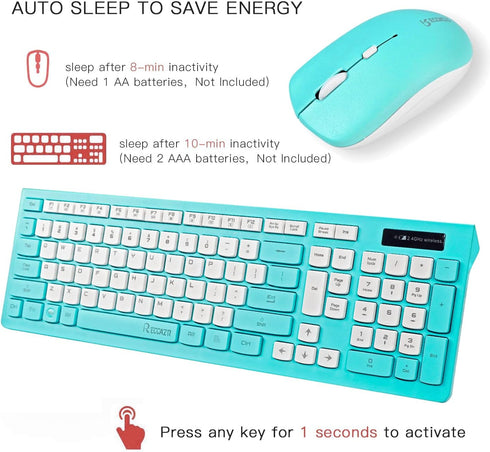 Full-Sized Wireless Keyboard and Mouse Combo - 2.4GHz USB Receiver - Wireless for PC, Windows, Desktop, Laptop (Blue)