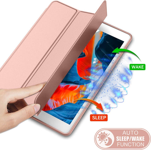 iPad 9th/8th Generation Case - 10.2 Inch with Pencil Holder, Soft Baby Skin Silicone Back, Auto Wake/Sleep Cover (Rose